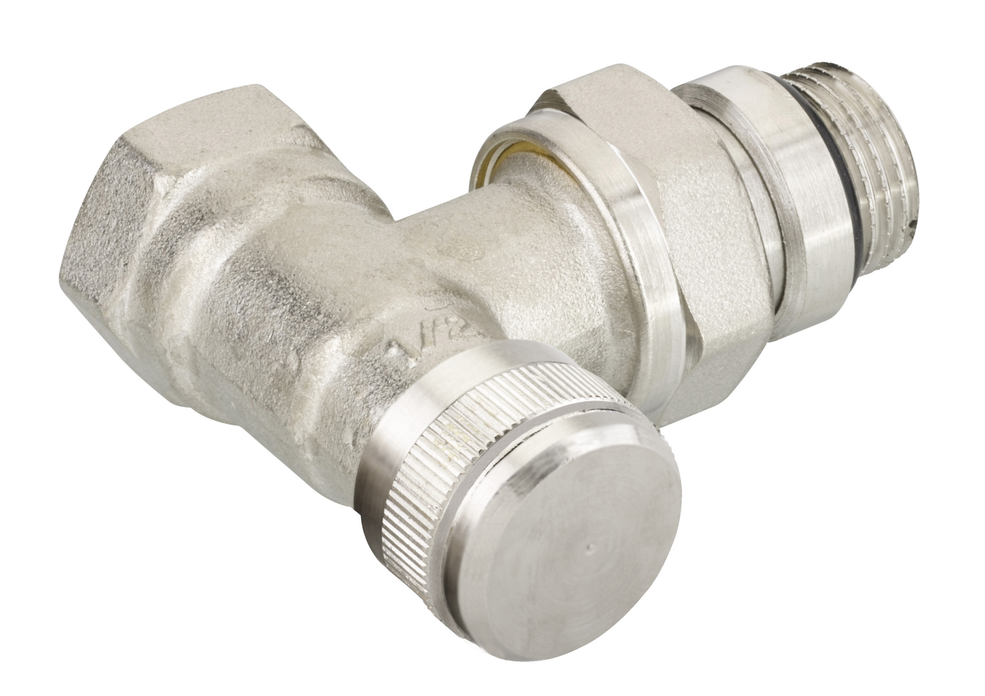 Danfoss Rücklaufverschraubung RLV 15 R 1/2, Eck, vernickelt, selbstd, Nippel