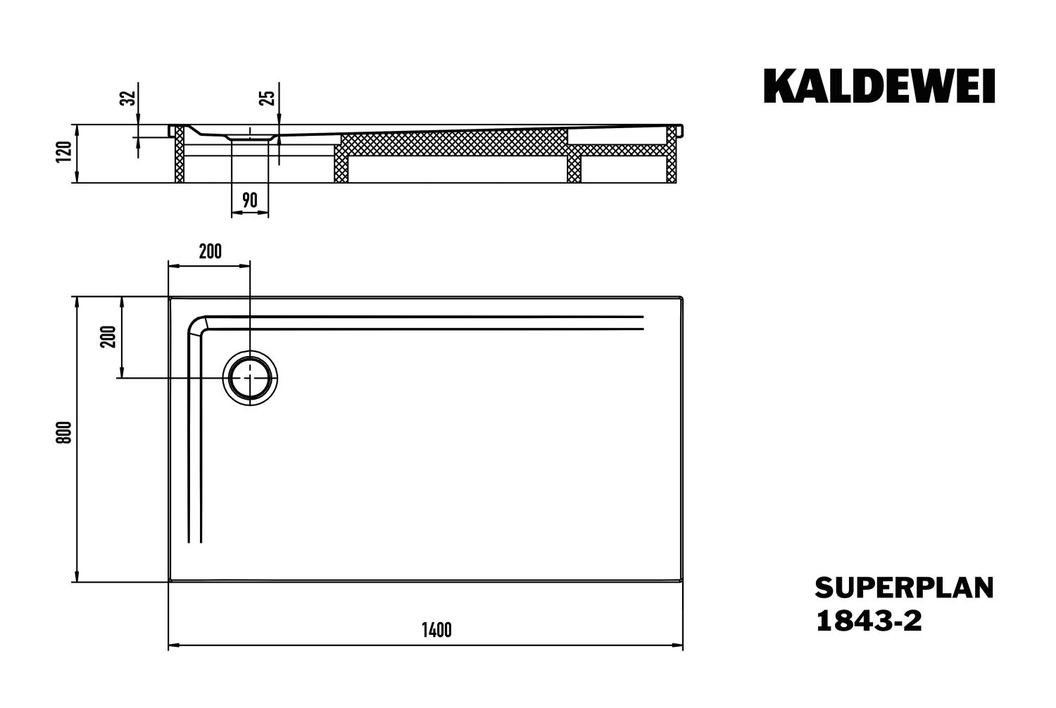 KA DW SUPERPLAN mit Wannenträger Mod. 1843-2,800x1400mm,alpinweiß,m. WT