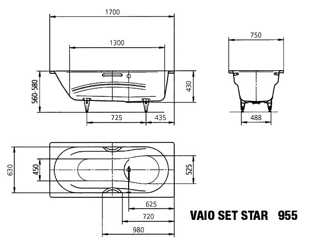 KA BW VAIO SET STAR Mod.955,1700x750mm, alpinweiß