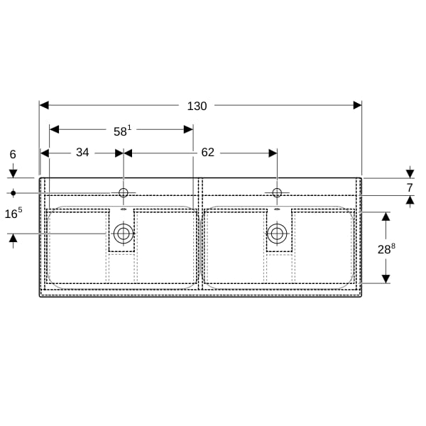 Geberit Renova Plan Set DMWT m. US, 2 Schubl. 130x62,2x48cm, lava/KeraTect