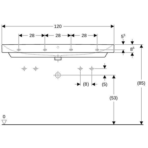 Geberit Smyle Waschtisch, eckig, 120x48cm zwei Hl., m. Ül., weiß