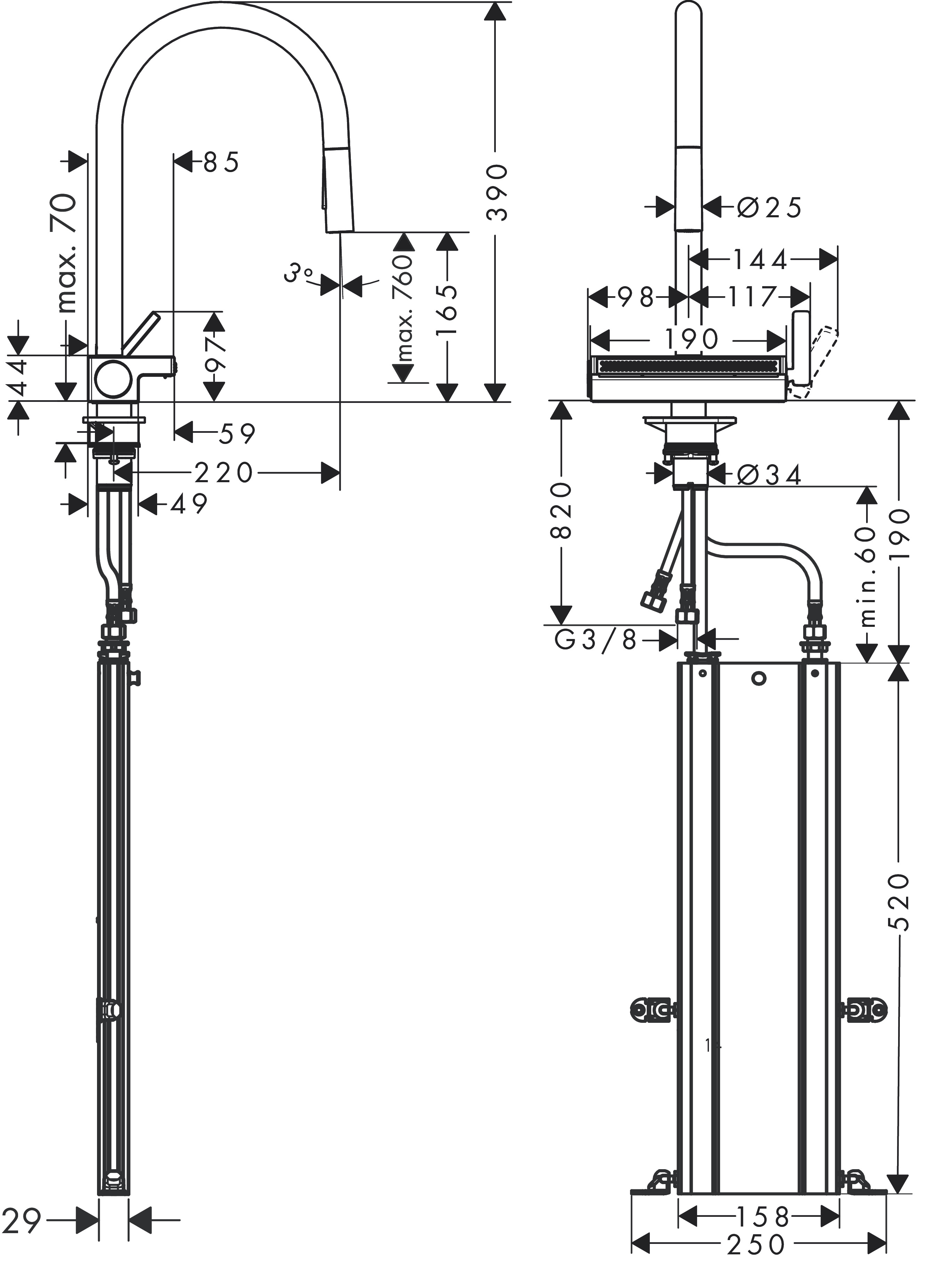 Hansgrohe Spültischmischer 170 Aquno Select M81 Ausziehbrause 3jet sBox chrom