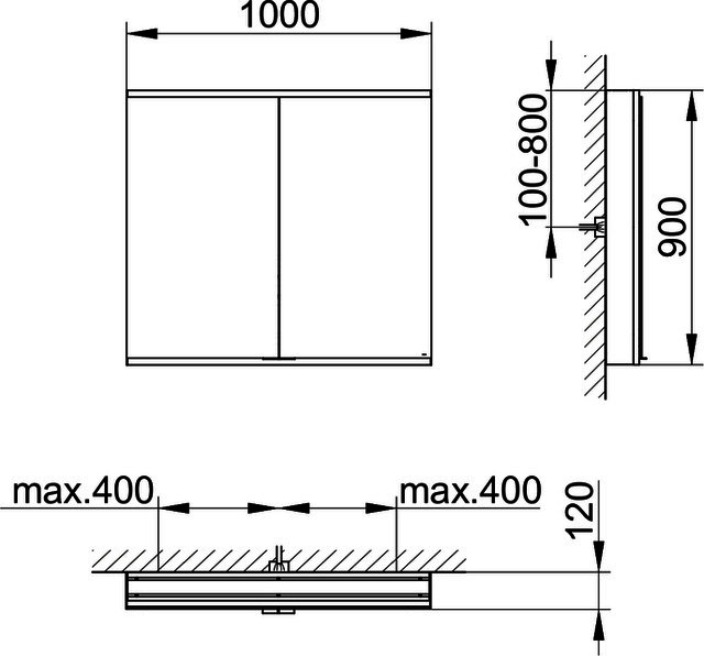 KEUCO Royal Modular 2.0 SPS, bel. 80021, Vorb,2Steckd,sb-elox,1000x900x120mm