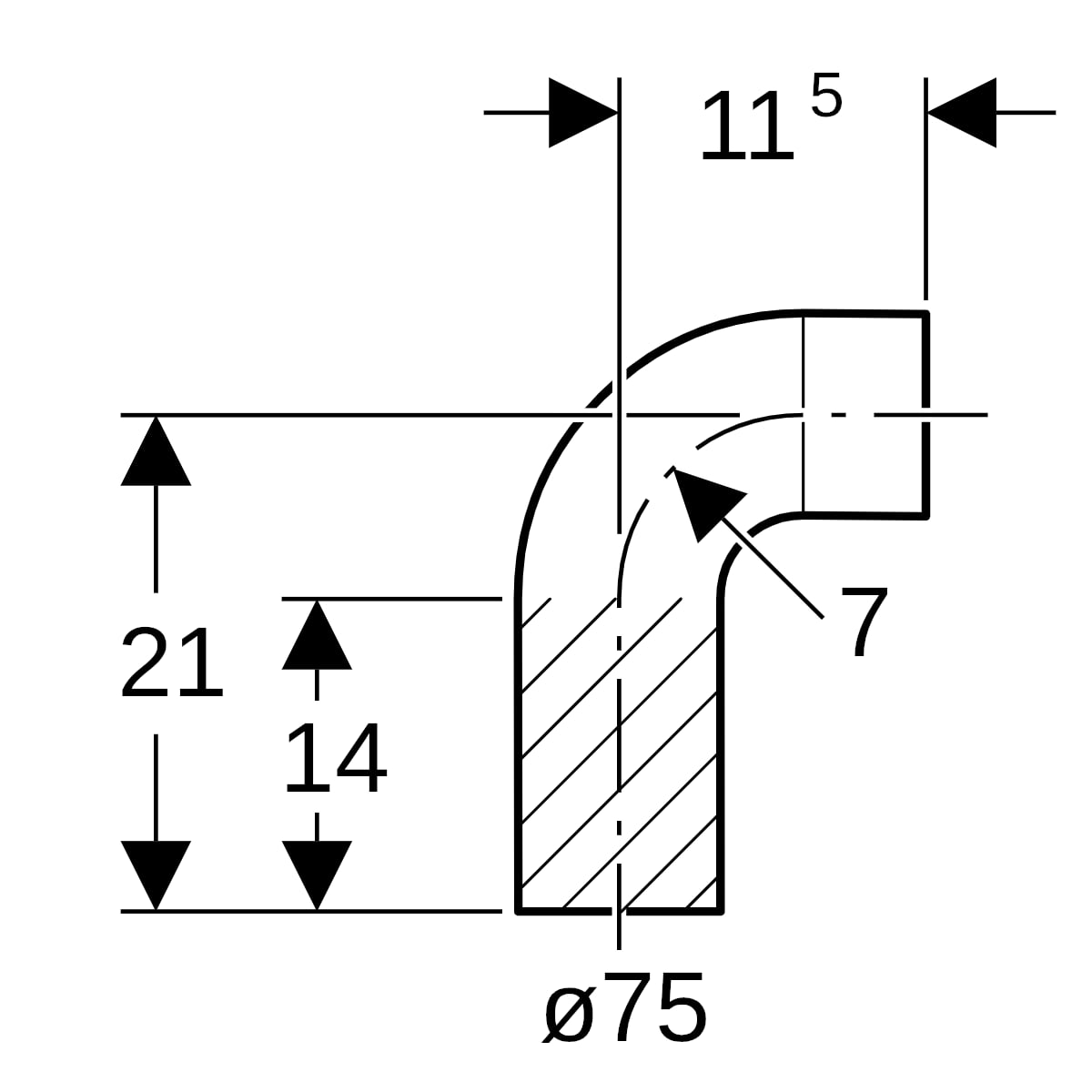 Geberit PE Bogen 88,5Gr mit langem Schenkel d75