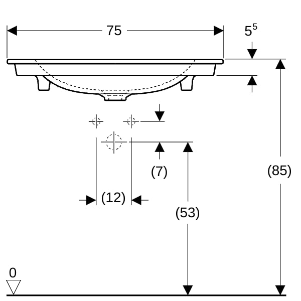 Geberit ONE Möbelwaschtisch 75x48 cm o.Hl., o.Ül., weiß, KeraTect