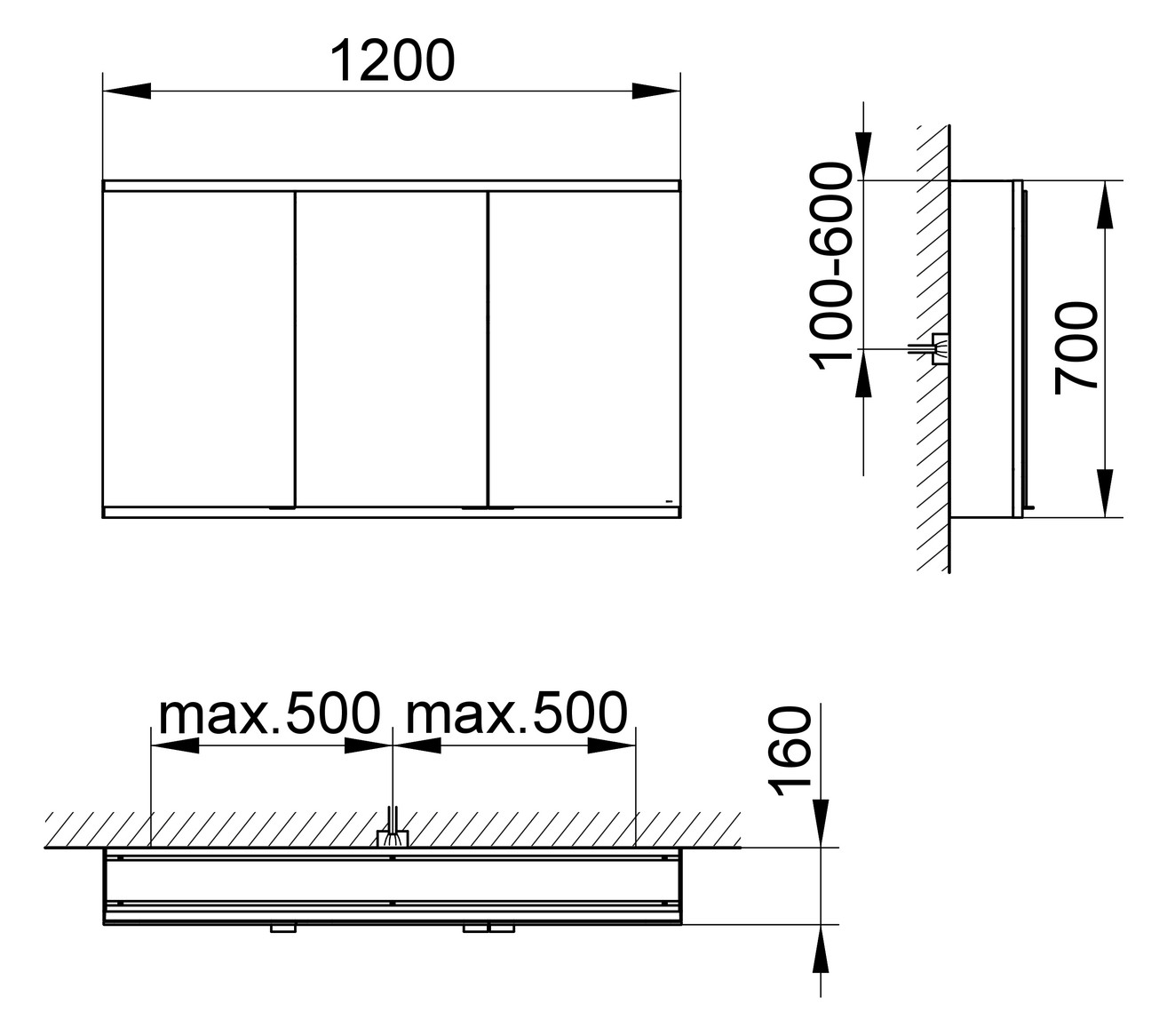 KEUCO Royal Modular 2.0 SPS, unbel. 80030, Vorb,2Steckd,sb-elox,1200x700x160mm
