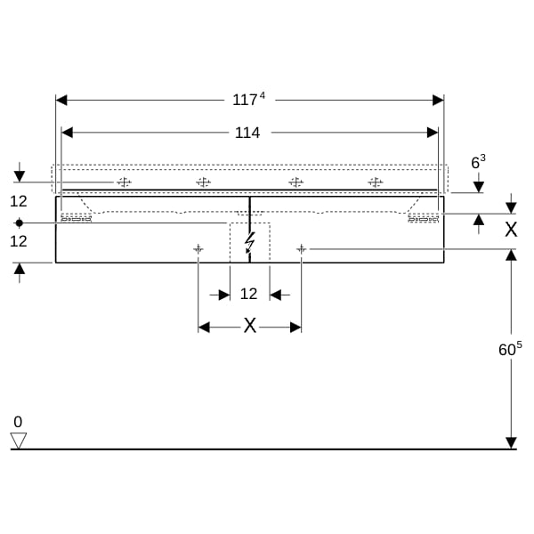 Geberit Xeno2 Unterschrank f. WT m. B:120cm m. 2 Schubl., 117,4x22x46,2cm, weiß