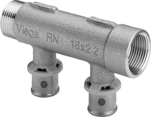 Viega Verteiler mit SC Sanfix P 2126.06 in 16mm x G3/4 - 2fach Rotguss