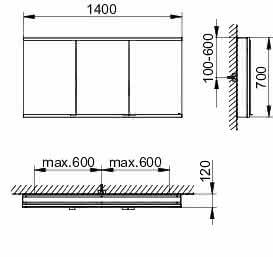 KEUCO Royal Modular 2.0 SPS, bel. 80031, Vorb,1Steckd/USB,sb-elox,1400x700x120mm