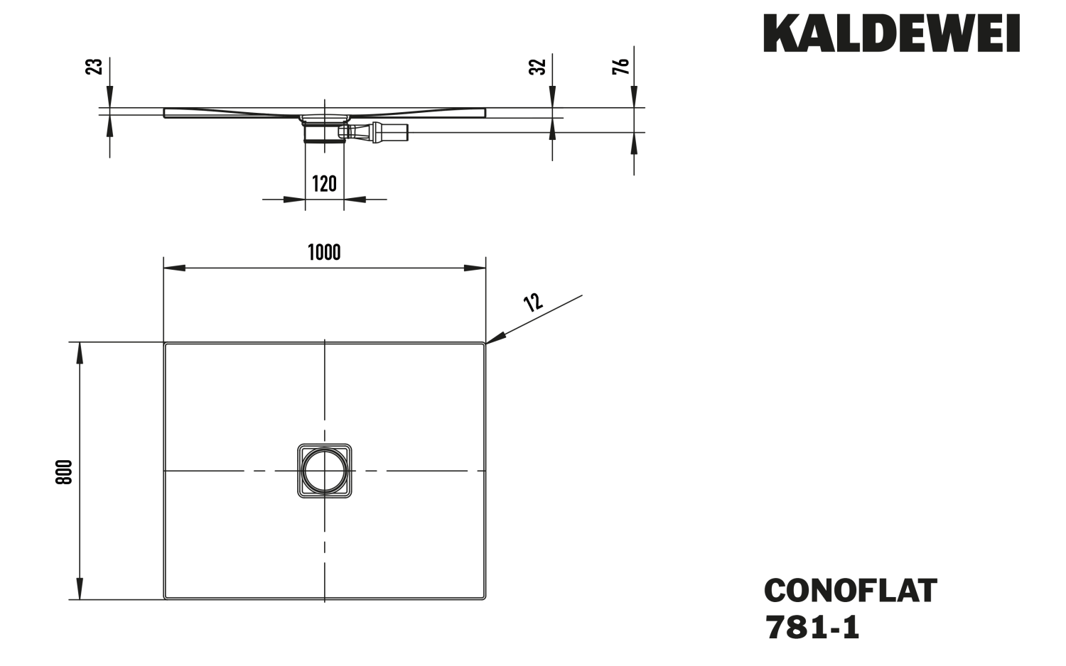 KA DW CONOFLAT Mod.781-1,800x1000mm, alpinweiß,mit Vollantislip