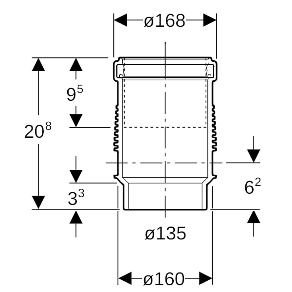 Geberit Silent-db20 Langmuffe mit Doppelbund d135