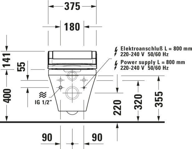 DU Wand-WC DuraStyle 620 mm, Tiefspüler Durafix, f.SW m.verd.Anschl., weiß