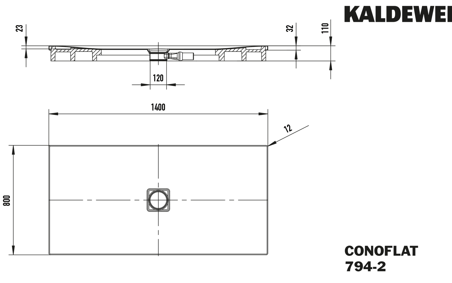 KA DW CONOFLAT mit Wannenträger Mod. 794-2,800x1400mm,pergamon,PEFF,m. WT