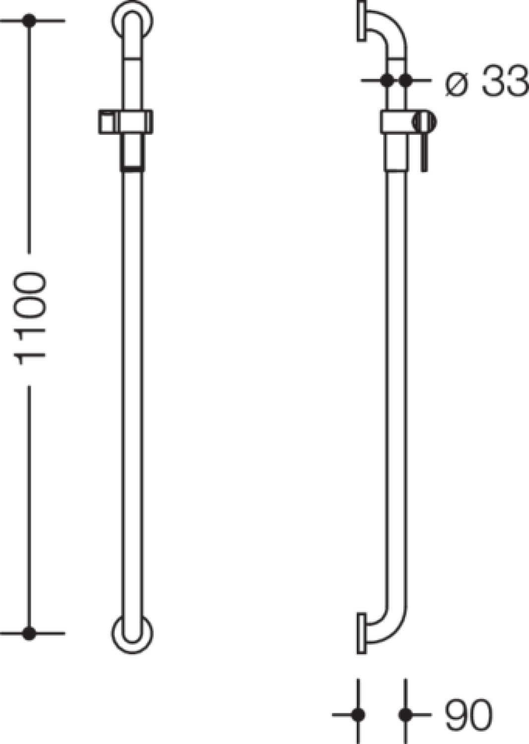 HEWI Br.H.St. Ser 805, d:33mm, AM:1100mm, m.Br.H. reinweiß