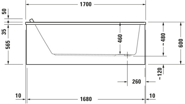 DU Starck Badewanne 1700x750 Einbau Rückenschr.1 Variabel, Weiß