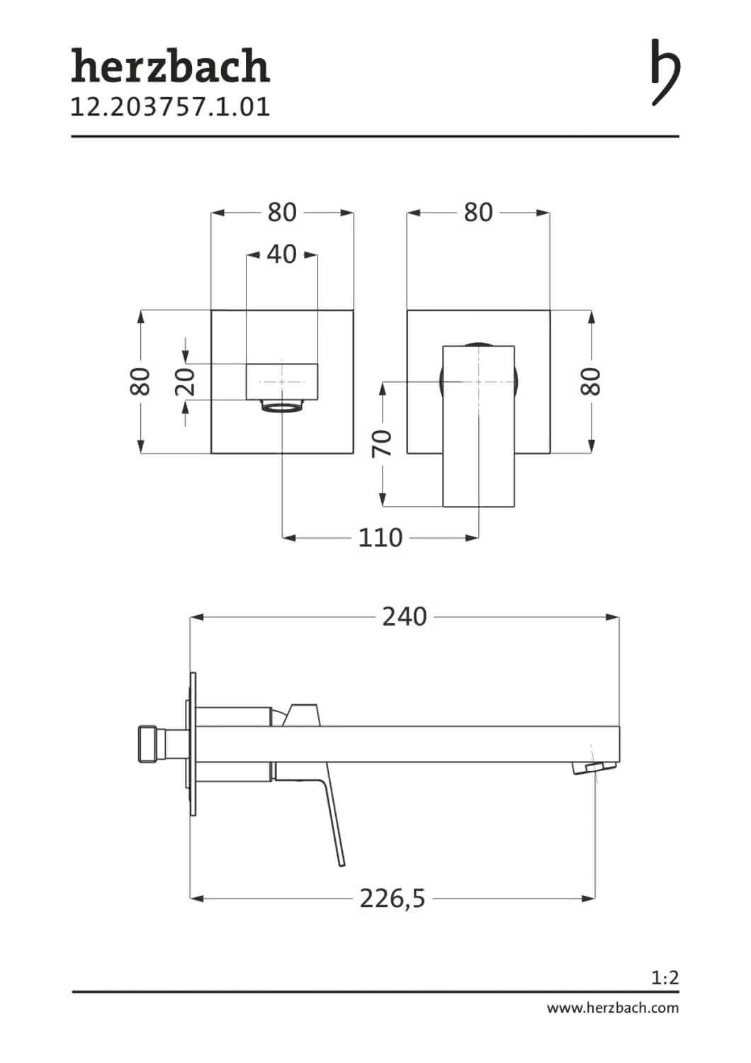 NEO CASTELL Waschtisch-Wandbatterie Farbset 240mm 2 Blenden Chrom