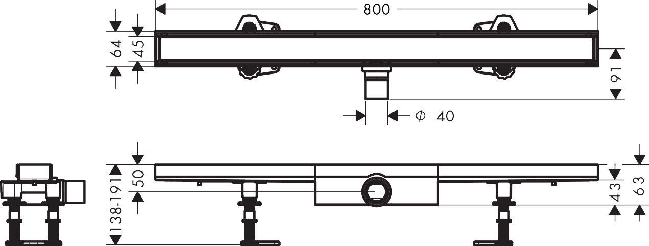 Hansgrohe Komplettset RainDrain Compact 800mm befliesbar f.flache Installation