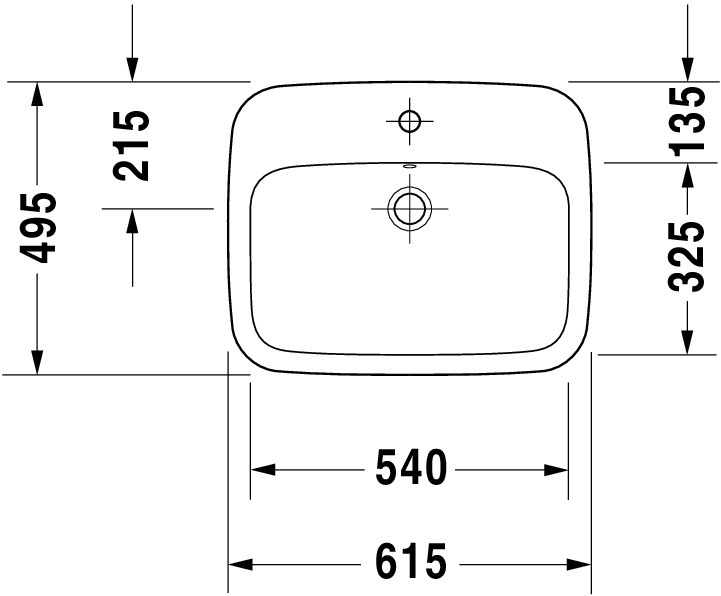 DU Einbauwaschtisch DuraStyle 615 mm EB v.oben, m.ÜL, m.HLB, 1 HL, weiß