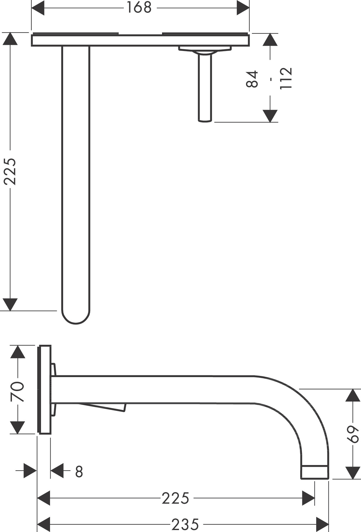 Hansgrohe Waschtischmischer UP Axor Uno BBC mit Auslauf 220mm und Platte