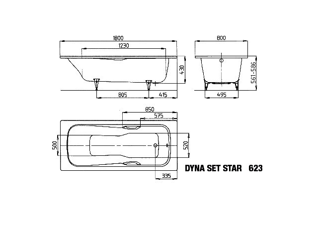 KA BW DYNA SET STAR Mod.623,1800x800mm, alpinweiß