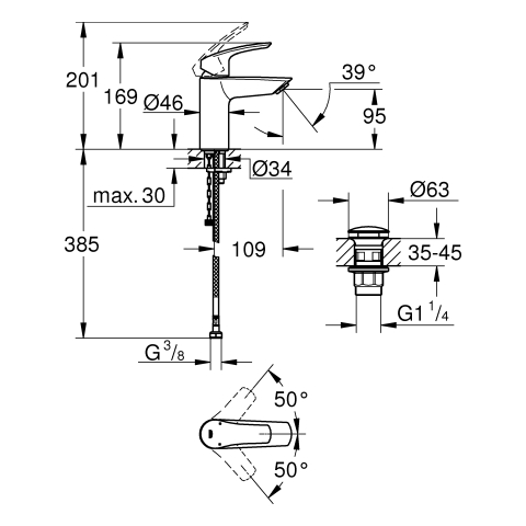 GROHE EH-WT-Batterie Eurosmart 23988_3 S-Size PO-Ablaufgrt. chrom