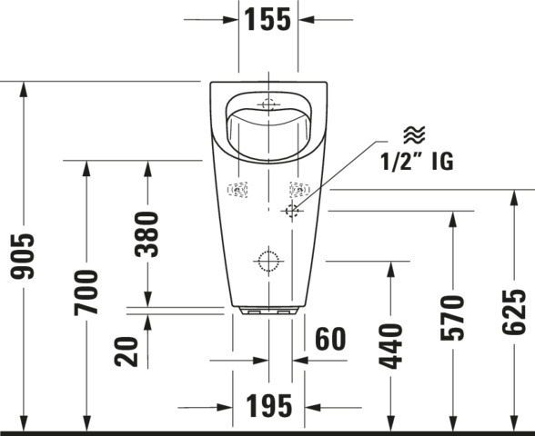 DU Urinal ME by Starck, Zulauf v.hinten rimless, f.Netz, o.Fliege, weiß WG