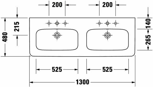 DU Doppel-WT,Möbel-DWT DuraStyle 1300mm m.ÜL, m.HLB, 1 HL je Becken, weiß
