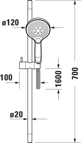 DU Brauseset 700m, Handbrause 3-Jet Rain/Pulse/Mono, BS 1600, Chrom
