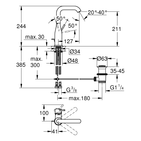 GROHE EH-WT-Batterie Essence 24174_1 L-Size schwenkbarer U-Auslauf supersteel