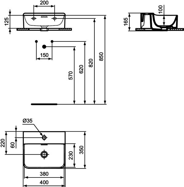 IS Handwaschbecken Conca 1 Hl. m.Ül. 400x350x165mm Weiß mit IdealPlus