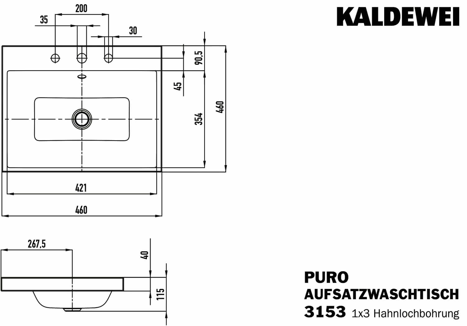 KA WB PURO Mod.3153,460x460mm,alpwe,PEFF ,AD,m. 3HL,mÜL,chr