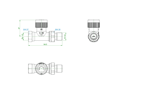 OVENTROP-Thermostatventil "AQH" DN15, DG, bis 400 l/h