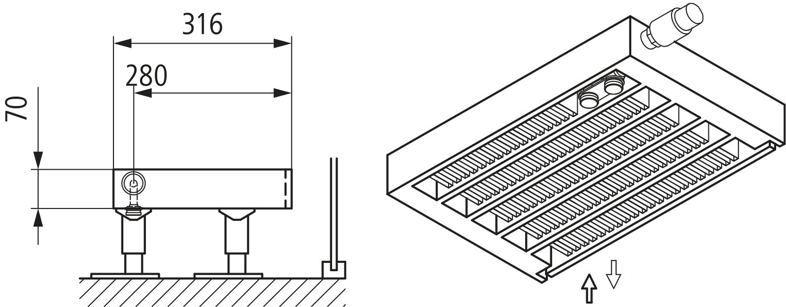 Kermi V-Kon S Typ55 BH280x316x500mm QN1435, weiß, 6 bar, o. Abd., Vent. re