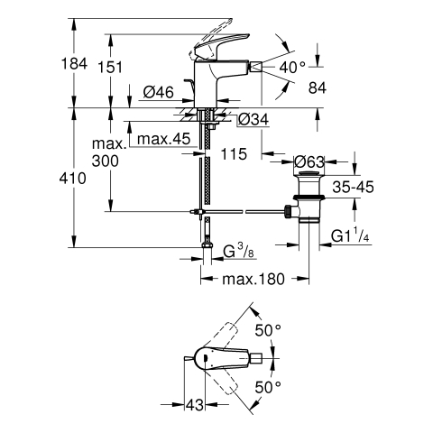 GROHE EH-Bidetbatterie Eurosmart 32929_3 Zugstangen-Ablaufgarnitur matt black