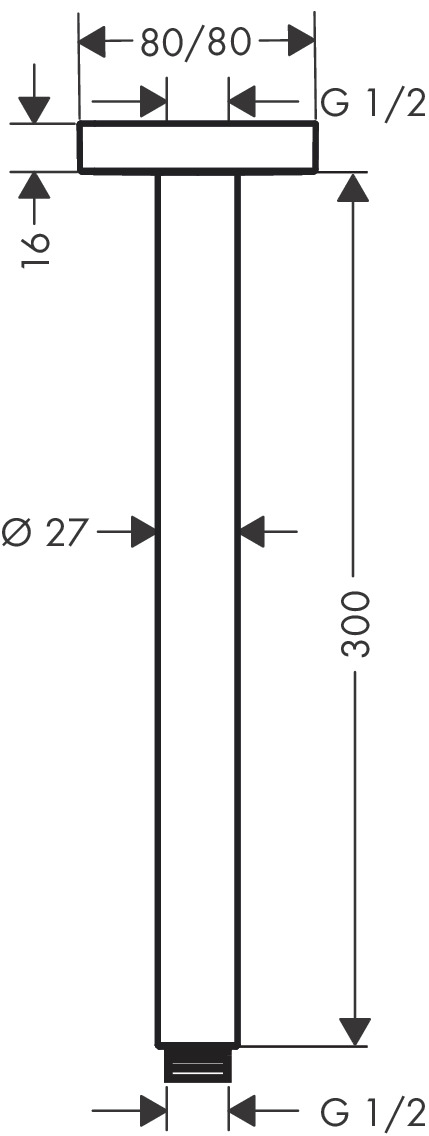 Hansgrohe Deckenanschluss E DN15 300mm chrom