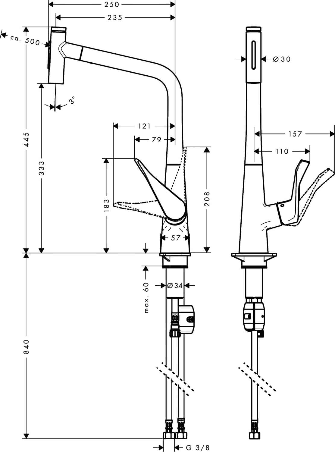 Hansgrohe Spültischmischer 320 Metris Select M71 Ausziehbrause 2jet chrom