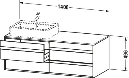 DU WTU wandhängend Ketho 550x1400x496mm 4 SchKa, für 2 ASB, Eiche Natur