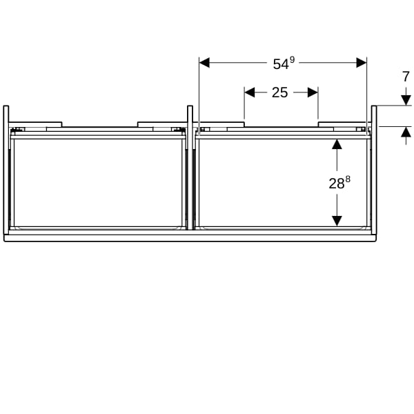 Geberit Renova Plan US f. DWT m. 2 Schubladen 122,6x60,6x44,6cm, Nussbaum hickory hell