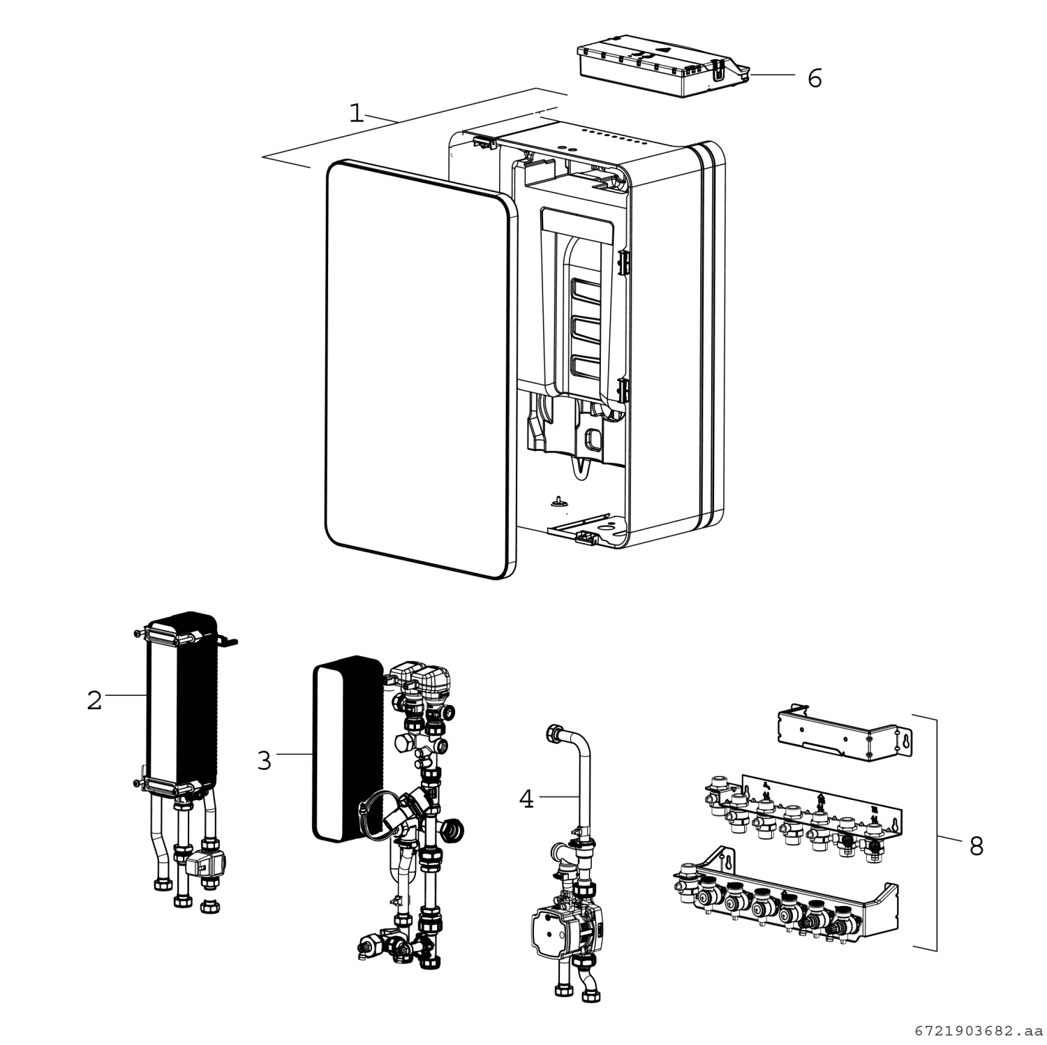 BOSCH Wohnungsstation F8001 35 MS gemischt, Aufputz, Edelstahl, 35 kW