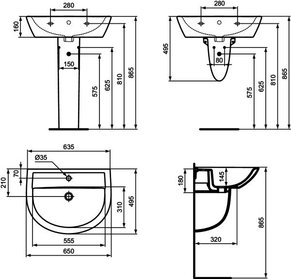 IS Waschtisch Eurovit, 1 Hl., m.Ül., 635x495x180mm, Weiß