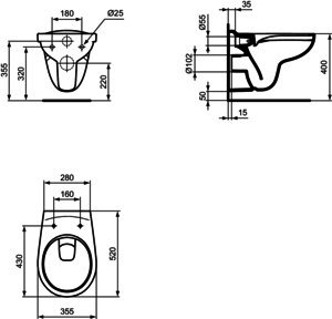 IS Wand-T-WC-Kombipaket Eurovit, randlos,m.Softclosing,355x520x350mm,Weiß