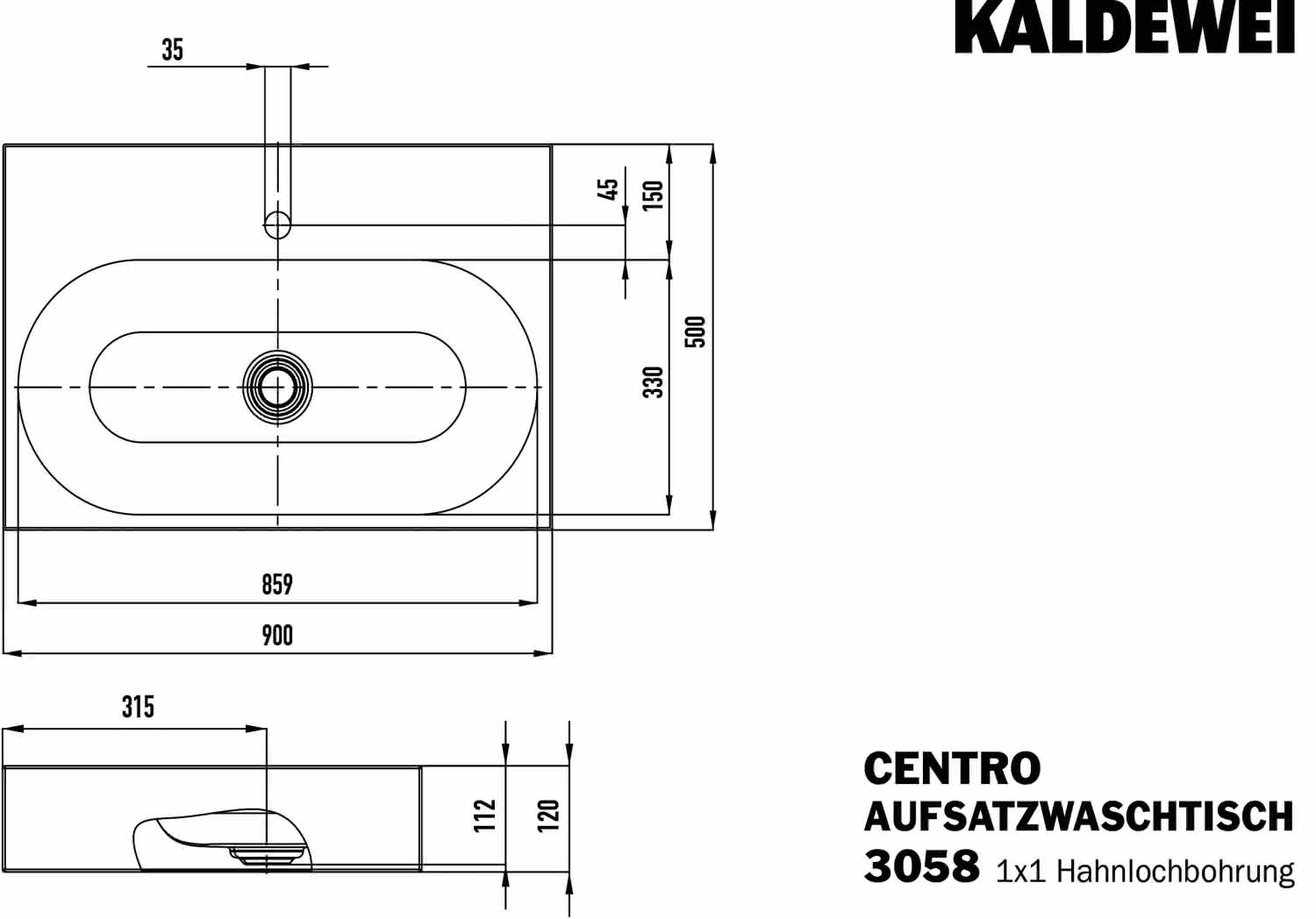 KA WB CENTRO Mod.3058,900x500mm,alpwe, PEFF,AD,m. 1HL,oÜL