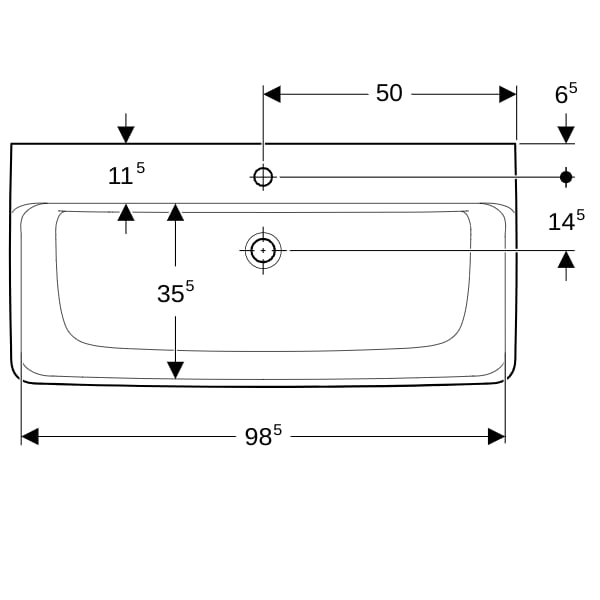 Geberit Renova Plan Waschtisch, 100x48cm m. Hl., o. Ül., weiß