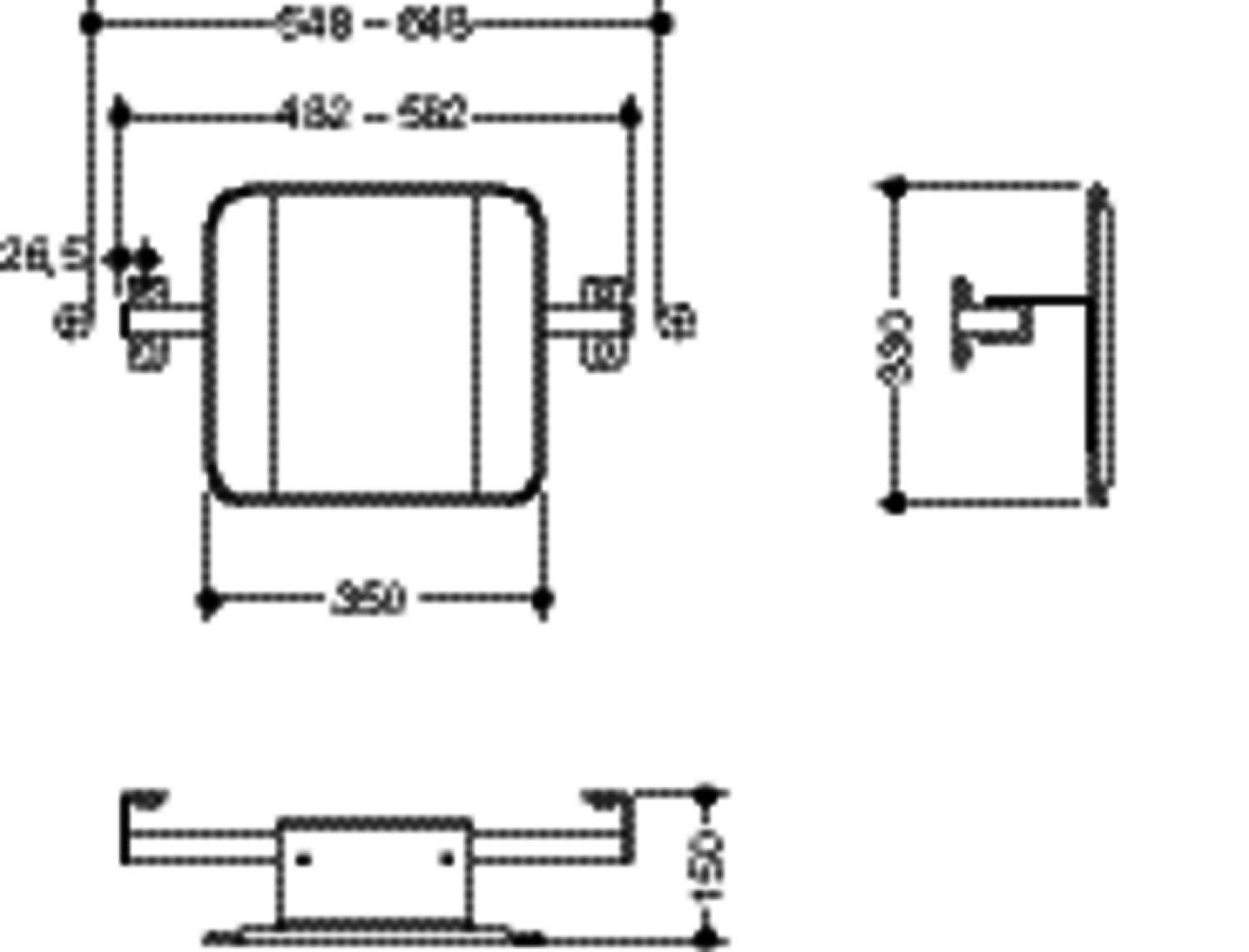 HEWI Rückenst. (BS), Sys 900, T:150, SK- Griff (B),schliff anthrazitgrau