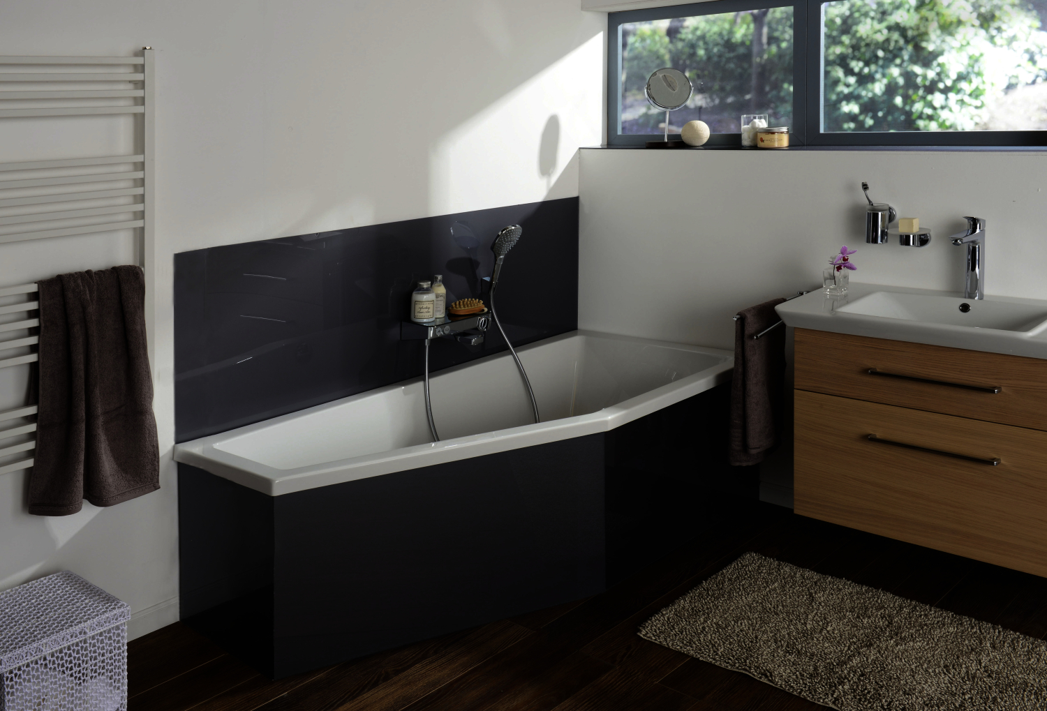 KO Badewanne T200 180/80 L Acryl asym. 1803x800x440 weiß Überlauf vorn