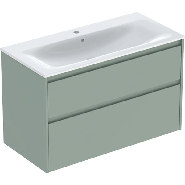 Geberit Renova Plan Set MWT mit US, 2 Schubl. 100x62,1x48cm, salbeigrün/l. seidenmatt