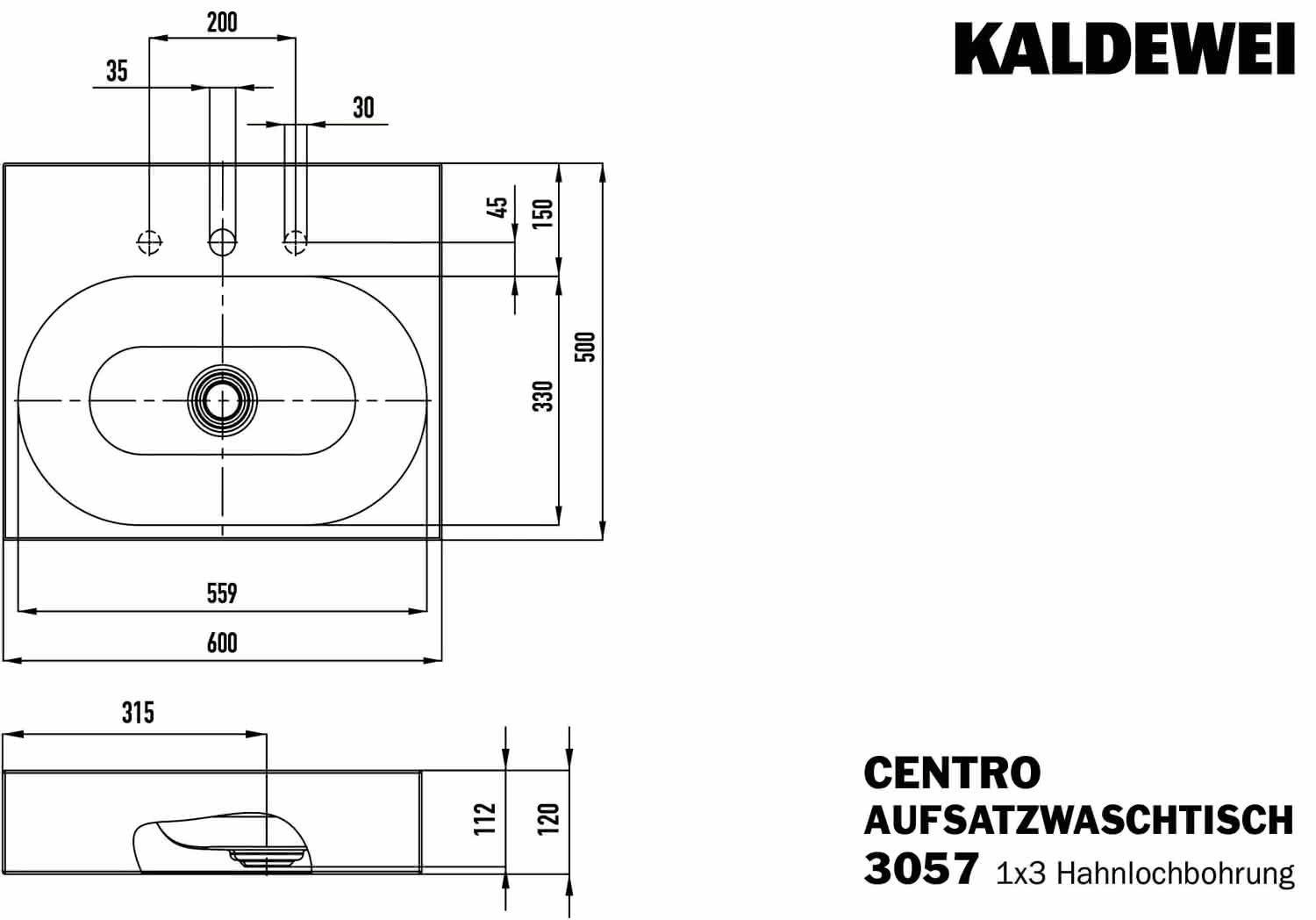 KA WB CENTRO Mod.3057,600x500mm,alpwe, PEFF,AD,m. 3HL,oÜL