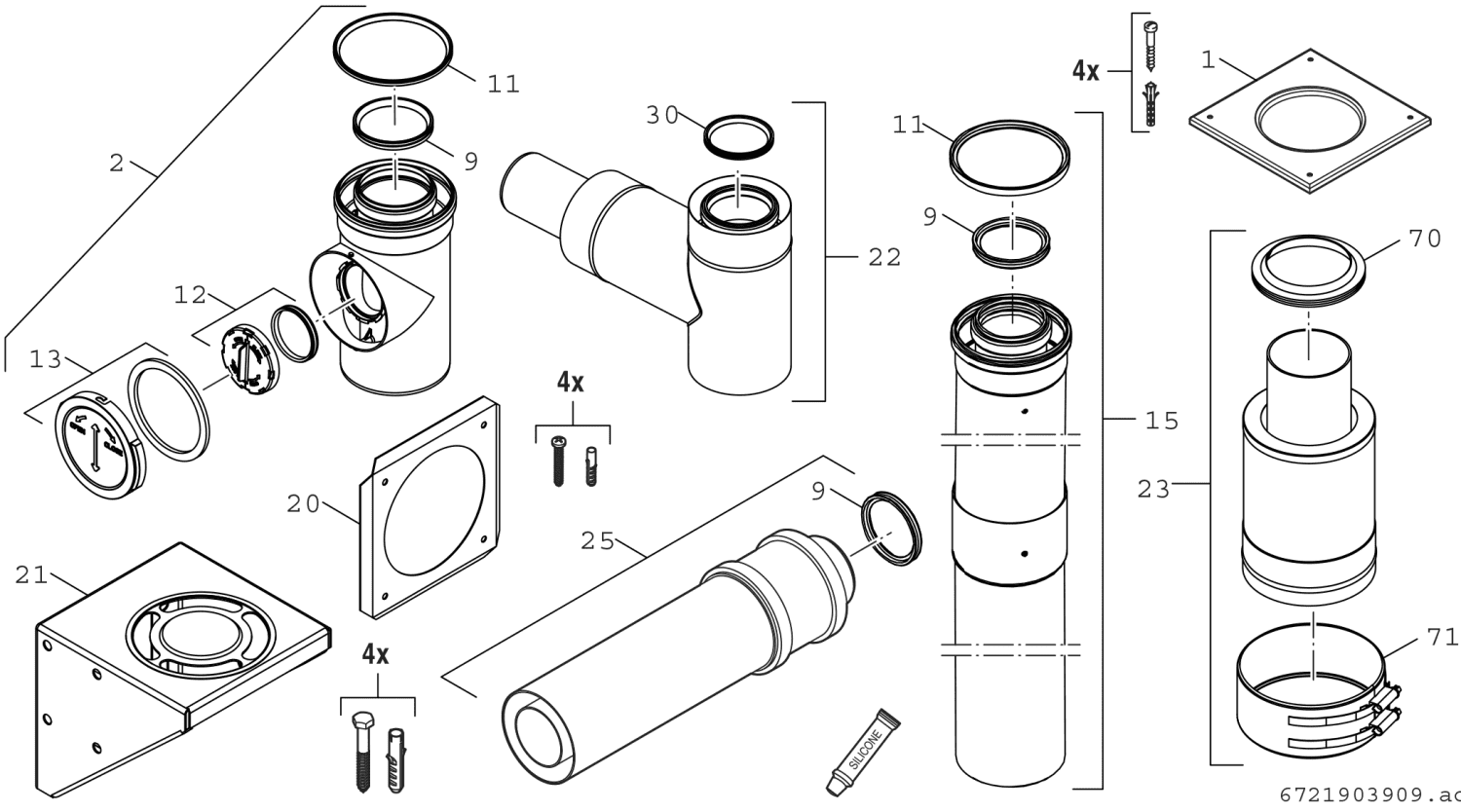 BOSCH Abgaszubehör FC-Set80-C53x, hinten Grundbausatz C53x, d:80/125mm, Fassade