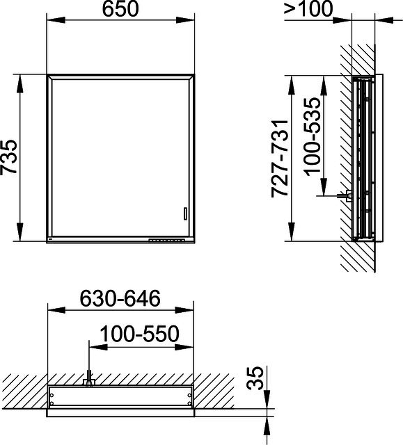 KEUCO SPS R. Lumos 14331, o. Ablagef. EB Ans.l. 650x735x130mm si-elox.