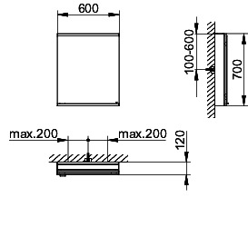 KEUCO Royal Modular 2.0 SPS, unbel. 80010, Vorb,oSteckd,sb-elox,600x700x120mm